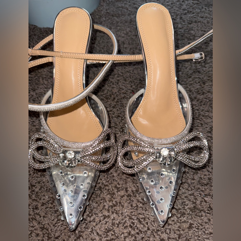 Brand New Crystal And Rhinestone Silver Shoes Size 41